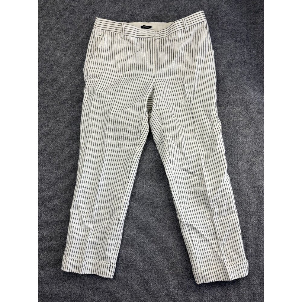 J.Crew Chino Pants Womens 4 White Blue Striped City Fit Cropped Casual 30x27‎